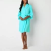 Liz Claiborne Womens Waffle 3/4 Sleeve Knee Length Robe In Blue