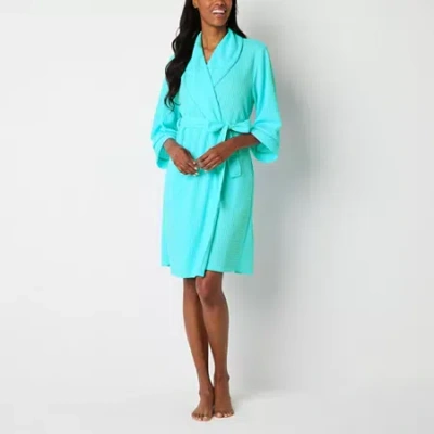 Liz Claiborne Womens Waffle 3/4 Sleeve Knee Length Robe In Blue