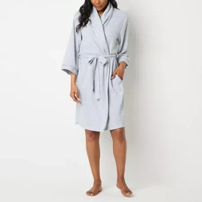 Liz Claiborne Womens Waffle 3/4 Sleeve Knee Length Robe In Gray