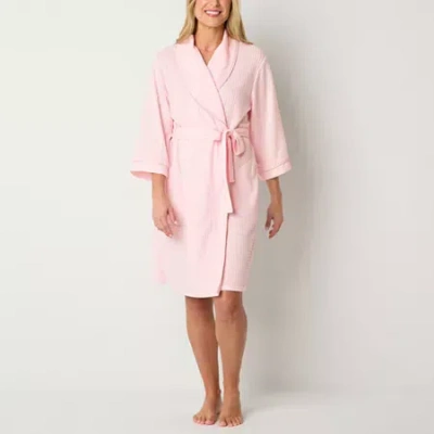 Liz Claiborne Womens Waffle 3/4 Sleeve Knee Length Robe In Pink
