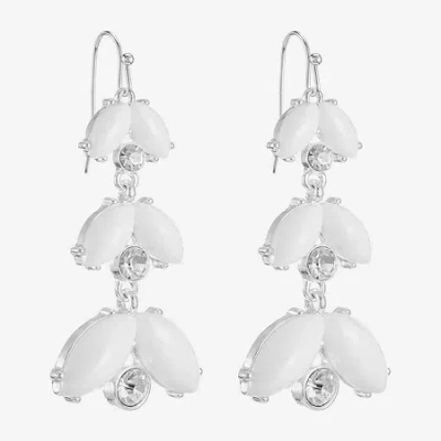 Liz Claiborne Womens White Glass Drop Earrings