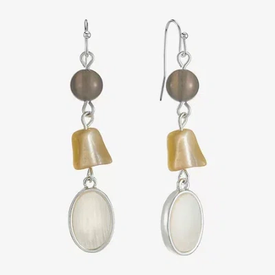 Liz Claiborne Womens White Mother Of Pearl Drop Earrings In Gray