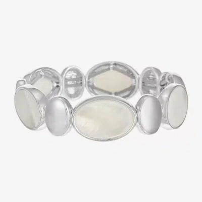 Liz Claiborne Womens White Mother Of Pearl Stretch Bracelet In Metallic