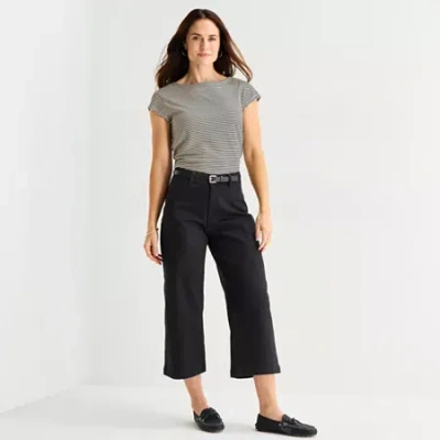 Liz Claiborne Womens Wide Leg Mid Rise Cropped Pant In Black