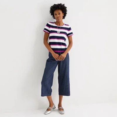 Liz Claiborne Womens Wide Leg Mid Rise Cropped Pant In Blue