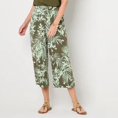 Liz Claiborne Womens Wide Leg Mid Rise Cropped Pant In Green