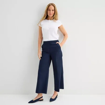 Liz Claiborne Womens Wide Leg Mid Rise Pull-on Pant In Blue