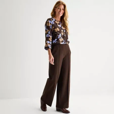 Liz Claiborne Womens Wide Leg Mid Rise Pull-on Pant In Brown