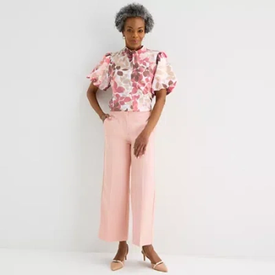 Liz Claiborne Womens Wide Leg Mid Rise Pull-on Pant In Pink