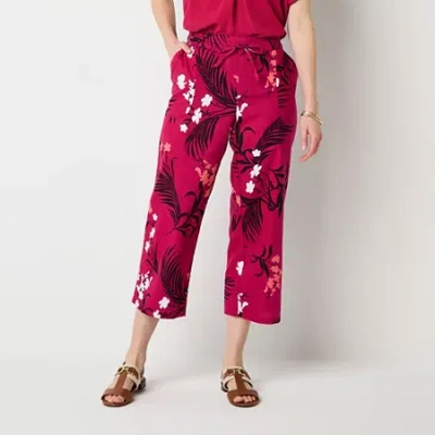 Liz Claiborne Womens Wide Leg Mid Rise Pull-on Pant In Red
