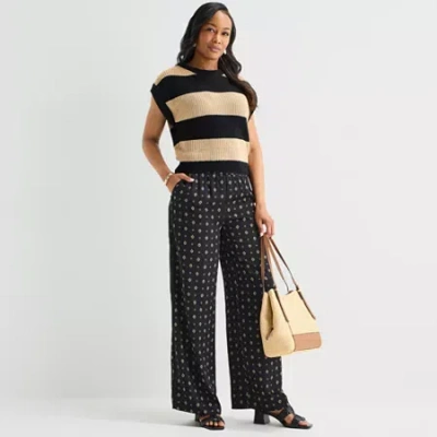 Liz Claiborne Womens Wide Leg Mid Rise Pull-on Pant In Black