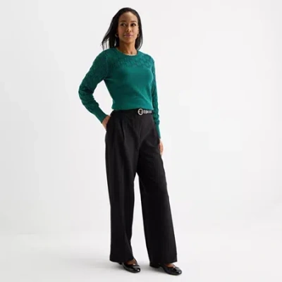 Liz Claiborne Womens Wide Leg Mid Rise Trouser In Black