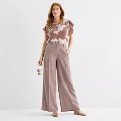 Liz Claiborne Womens Wide Leg Mid Rise Trouser In Brown
