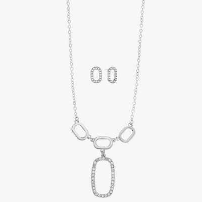 Liz Claiborne Y Necklace And Stud Earring Womens Glass Hypoallergenic 2-pc. Jewelry Set In Silver
