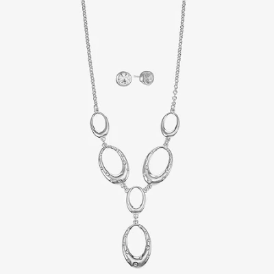 Liz Claiborne Y Necklace & Stud Earring Womens Glass Oval 2-pc. Jewelry Set In Metallic
