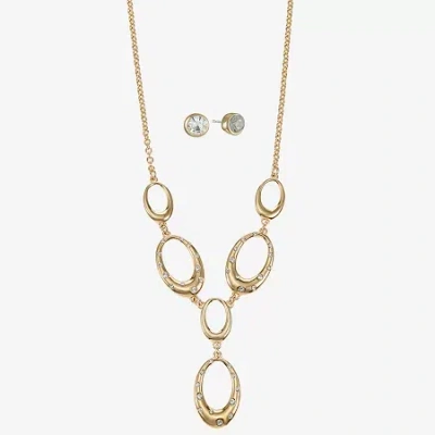 Liz Claiborne Y Necklace & Stud Earring Womens Glass Oval 2-pc. Jewelry Set In Gold
