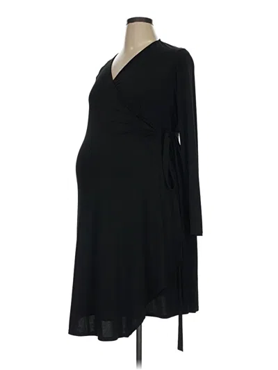 Pre-owned Liz Lange Maternity For Target 3/4 Sleeve Top Black Solid Pattern V Neck Tops