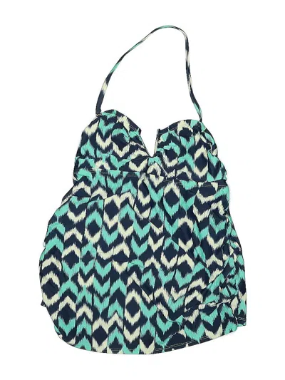 Pre-owned Liz Lange Maternity Swimsuit Top Teal Chevron/herringbone Pattern Swimwear In Blue