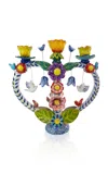 Liz Lauter One-of-a-kind; Heart With Doves And Bluebells Tree Of Life Triple Candelabra In Multi