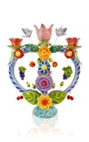 Liz Lauter One-of-a-kind; Heart With Grapes Tree Of Life Triple Candelabra In Multi