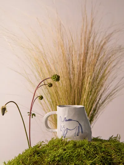 Liz Rowland Donkey Hand-painted Ceramic Mug  Abask Luxury Gift In Neutral