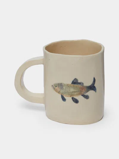 Liz Rowland Fish Hand-painted Ceramic Mug  Abask Luxury Gift In Neutral