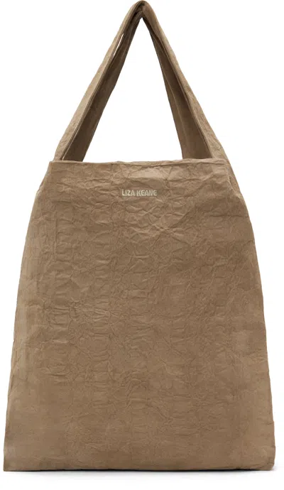 Liza Keane Beige Crinkled Tote In Nude Suede