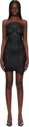 Liza Keane Black Shadow Nubuck Minidress In Black