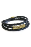 Liza Schwartz Cz Triple Braided Leather Bracelet In Gold/ Black