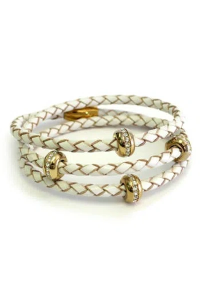 Liza Schwartz Good Karma Leather & Cz Triple Wrap Bracelet In White