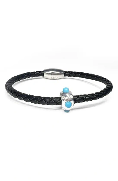 Liza Schwartz Turquoise Braided Leather Bracelet In Silver/ Black