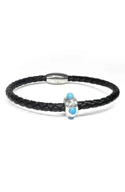 Liza Schwartz Turquoise Braided Leather Bracelet In Black