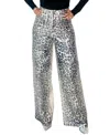 Lizette Collection Metallic Animal Print Contrast Pants In Silver Multi/beige In Animal Print