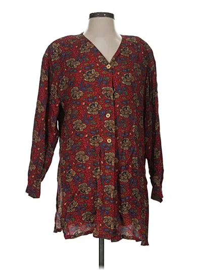 Pre-owned Lizsport 3/4 Sleeve Blouse In Burgundy