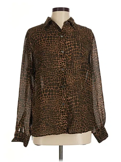 Pre-owned Lizsport Long Sleeve Blouse In Brown