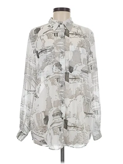 Pre-owned Lizsport Long Sleeve Blouse In Silver