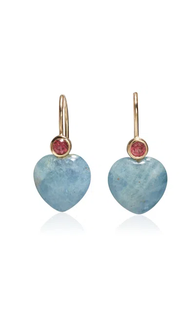 Lizzie Fortunato 14k Gold Amor Earrings In Pink Rhodolite & Aquamarine In Multi