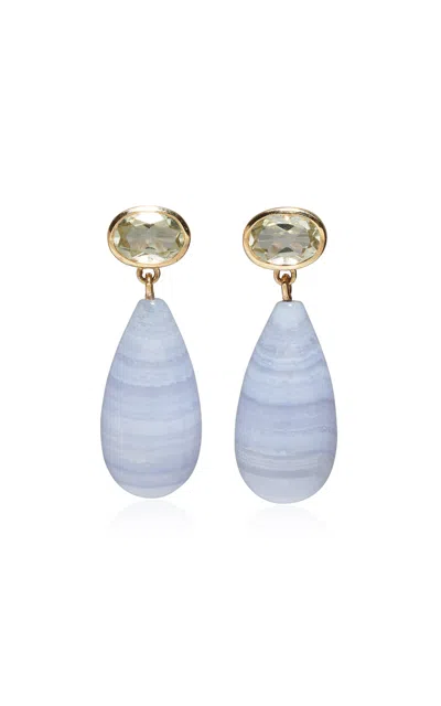 Lizzie Fortunato 14k Gold Drop Earrings In Green Amethyst & Blue Lace Agate