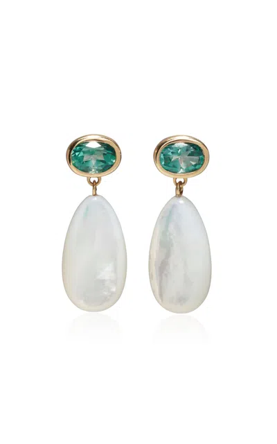 Lizzie Fortunato 14k Gold Drop Earrings In Green Topaz & Mother- Of-pearl In Multi