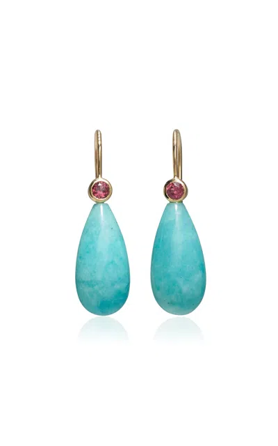 Lizzie Fortunato 14k Gold Drop Earrings In Pink Rhodolite & Amazonite In Multi