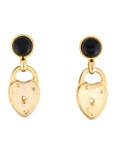 Pre-owned Lizzie Fortunato Bead Heart Padlock Drop Earrings In Multi