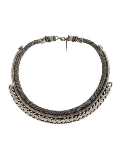 Pre-owned Lizzie Fortunato Blue Lace Agate Bead Accented Collar Necklace, 21" In Multicolor