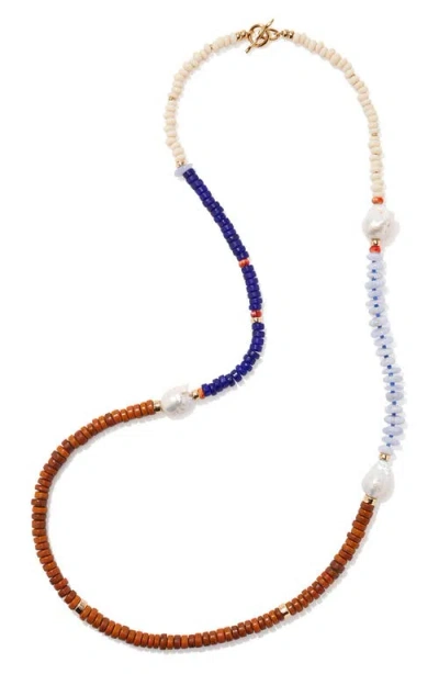 Lizzie Fortunato Cabana Beaded Necklace In Brown/blue Multi/pearl