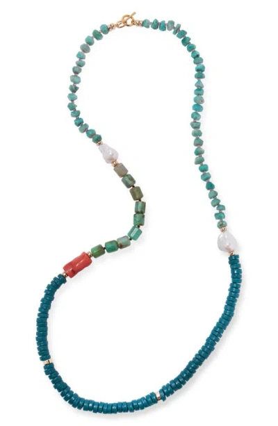 Lizzie Fortunato Cabana Cultured Pearl Beaded Necklace In Blue Multi