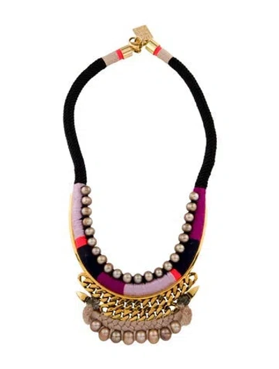 Pre-owned Lizzie Fortunato Culture Pearl, Chain, And Thread Collar Necklace, 16.25" In Multi