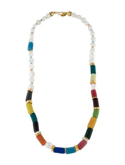 Pre-owned Lizzie Fortunato Cultured Pearl & Laguna Beaded Necklace, 31" In Blue