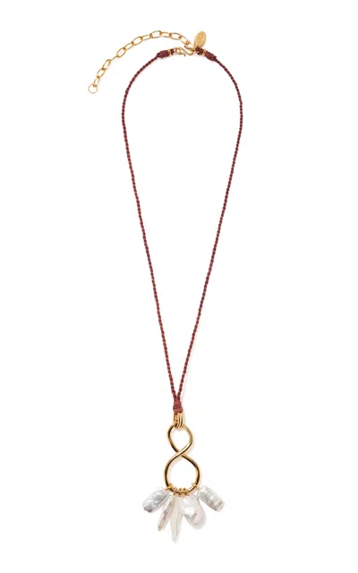 Lizzie Fortunato Cursive Pearl Necklace In Gold