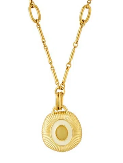 Pre-owned Lizzie Fortunato Enamel Celestial Pendant Necklace, 26" In Yellow