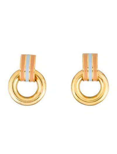 Pre-owned Lizzie Fortunato Enamel Hoop Drop Earring In Multi