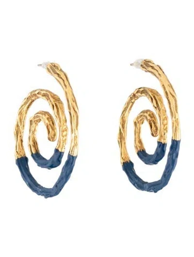 Pre-owned Lizzie Fortunato Enamel Hoop Earrings In Blue
